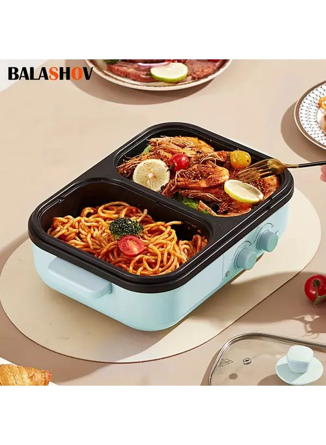 Blue 2 In 1 Electric Grill And Hot Pot 1300W Fast Heating Compact Indoor For 1 3 Person - Image 1